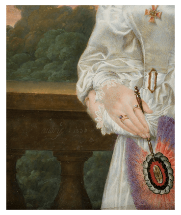 Lady in White Dress with Fan — 6818