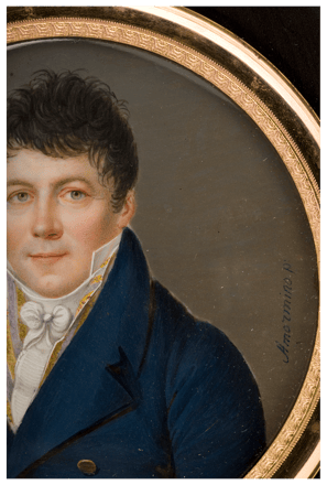 Herr in blauem Rock und gelb gestreifter Weste — 16461