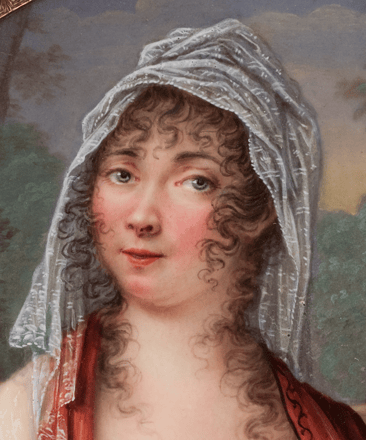 Dame in weißem Empirekleid vor Waldlandschaft — 15324