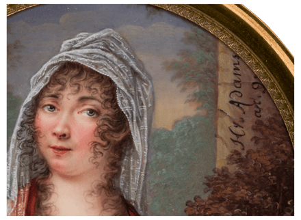 Dame in weißem Empirekleid vor Waldlandschaft — 17764