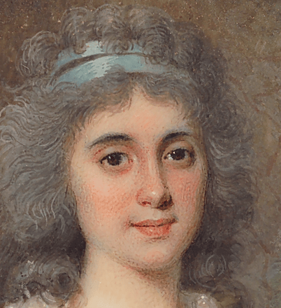 Dame in blauem Kleid mit weißem Schultertuch — 17962