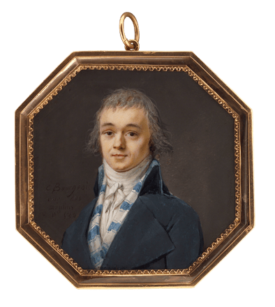 Gentleman in Blue Coat and Waistcoat with White and Blue Stripes