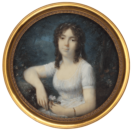 Lady with Rose Blossom in front of Wooded Landscape