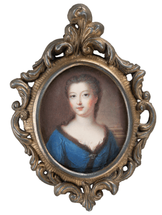 Lady in Blue Dress with Fur Trimming