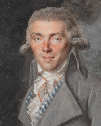 Herr in grauem Rock mit blau-weiß gestreifter Weste — 17475