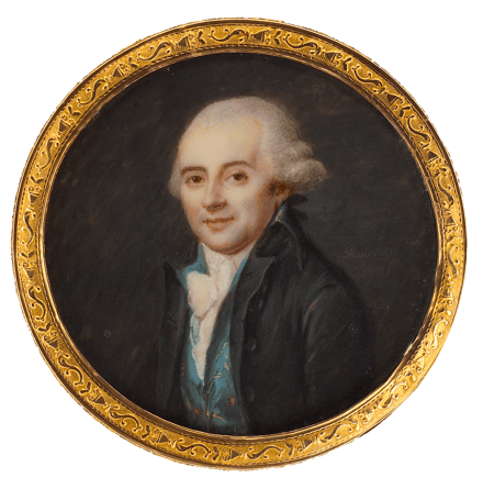 Gentleman in Black Coat and Embroidered Blue Waistcoat 