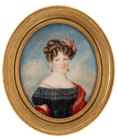 Lady in a Black Dress with a Red Shawl