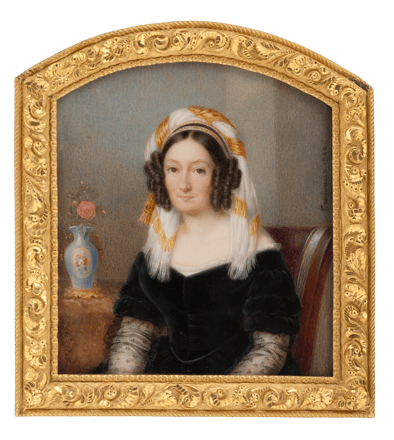 Lady in Black Dress with Yellow and White Turban