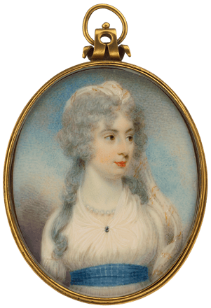 Lady in White Dress with Blue Sash